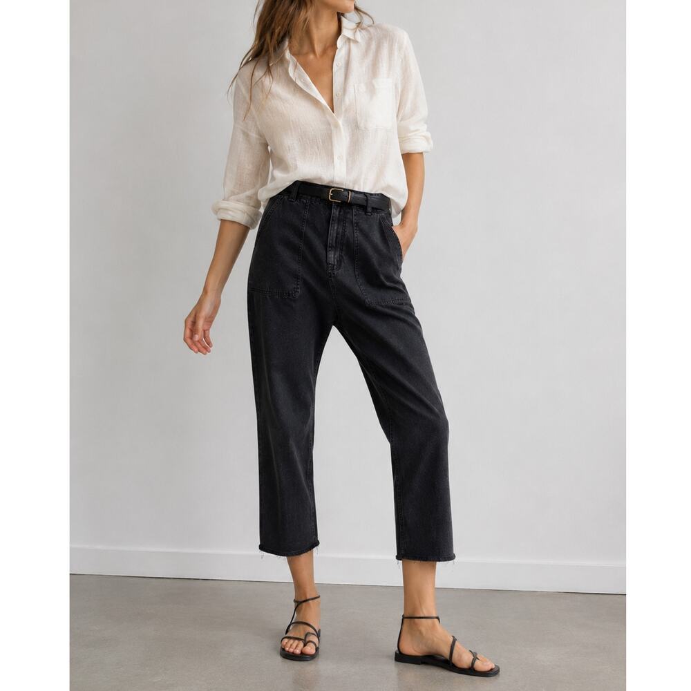Nili Lotan 6 Linen Luna Pant $395 Drop Crotch Slouchy Cotton Washed Black